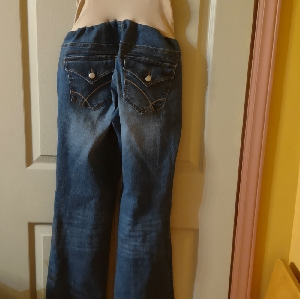 Maternity Jeans Large Oh Baby Motherhood Denim Blue Design Pockets COMFY - Picture 2 of 2